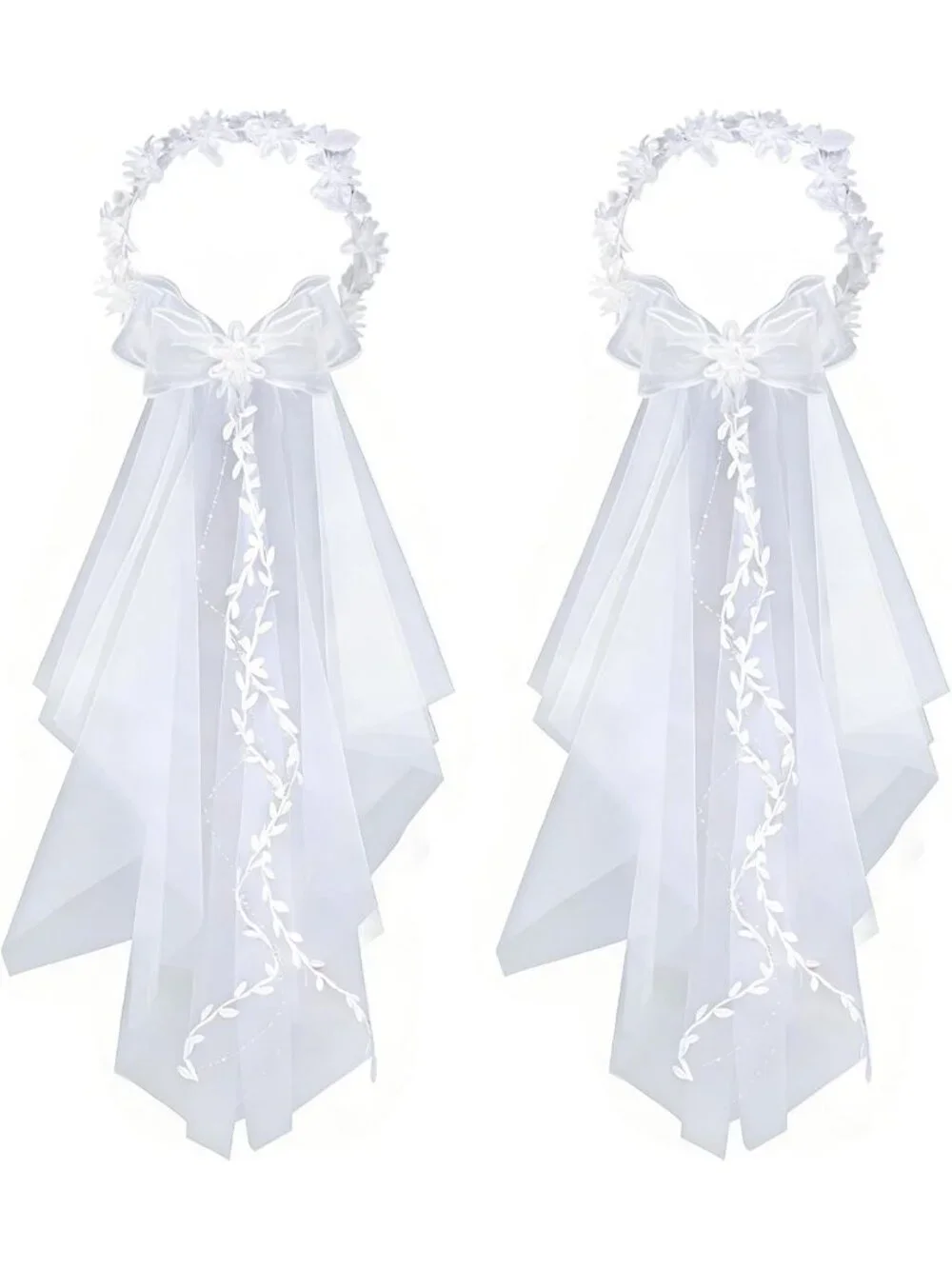 Elegant Flower Girl Headband Set with Veil & Pearls - Perfect for Weddings